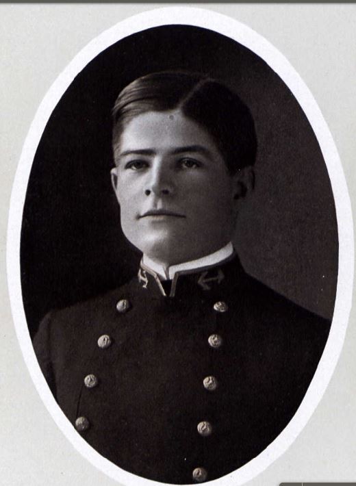 [Image: Benjamin McCandlish in his 20s, young man with parted dark hair, in a period US Navy peacoat]